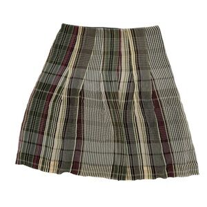 Anne Klein Brown Green Red Striped Pleated Midi Skirt Size Large Women’s